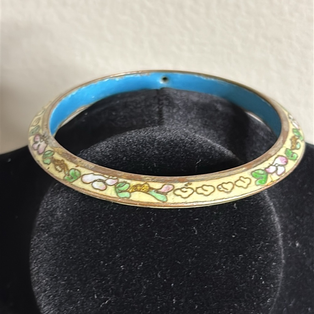 Vintage Cloisonné Floral Enamel Bangle Bracelet